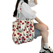 Bolso tote de gran capacidad, bolso de hombro de lona con estampado floral, bolso de compras portátil para estudiantes.