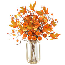 20.8" Artificial Red Berry/Maple/Pumpkin Floral Stems, 5-Pc Fall Decor for Vase, Home, Harvest, Wedding & Holiday – Compatible with Standard Vases