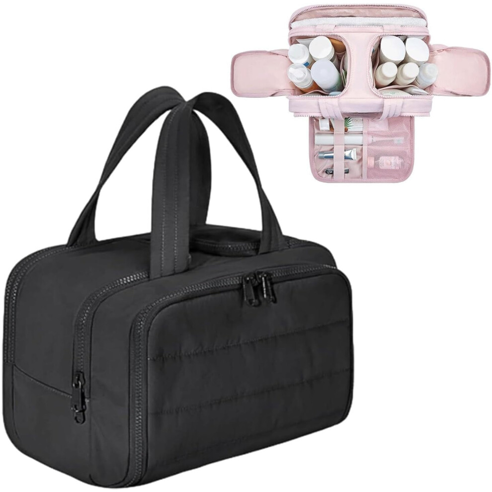 Large Capacity Wide-Open Toiletry Bag, 4-in-1 Waterproof Cosmetic Organizer with Handle, Compatible with Travel