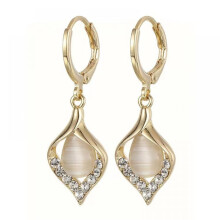 Στυλ Angel Tears Ear Hook Design Light Elegant σε σχήμα σταγόνας, σκουλαρίκια με πέτρα Cat's Eye,