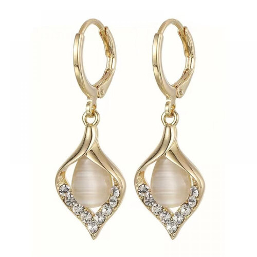 Στυλ Angel Tears Ear Hook Design Light Elegant σε σχήμα σταγόνας, σκουλαρίκια με πέτρα Cat's Eye,