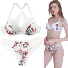 Grote maat, prachtige bh-set met achterkant, bedrukte sexy kanten Franse lingerieset voor dames.