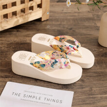 Chanclas de verano estilo folk para mujer, de satén bohemio con tacón bajo y estilo casual, ideales para la playa.
