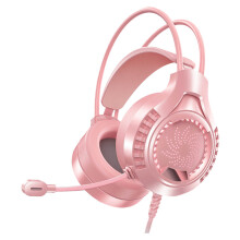 Wired Gaming Headset with Mic, Over-Ear Headphones with LED Lights, 3.5mm + USB Powered for PC and Consoles ( Pink )