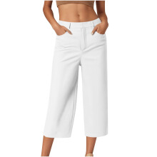 Women's Capris Pants with Pockets White 2XL