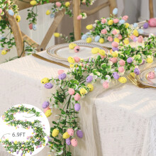 6.9FT Easter Garland with Artificial Easter Egg and Mixed Flowers,Easter Decorations Spring Vine for Home Table Tree Arch Door Decoration