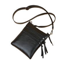 Bolsa feminina para celular em couro macio, estilo transversal, com zíper vertical e porta-moedas pequeno.