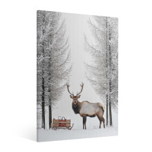Vintage Snowy Elk Wall Art – Retro Christmas Winter Decor for Living Room, Kitchen, Bedroom (Compatible with Holiday Themes)