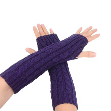 Women's Winter Polyester Long Fingerless Knitted Arm Gloves with Eight Cable-Knit Pattern and Half-Finger Design