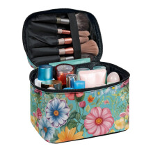 Cosmetic Bag Organizer Handy Flowers Pattern Handheld for Cosmetics Makeup Brushe Wide-open Unisex