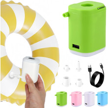 Mini Air Pump for Air Mattress & Pool Floats – 4-in-1 with LED Light, 1200mAh/2400mAh Battery, Compatible with Air Mattress