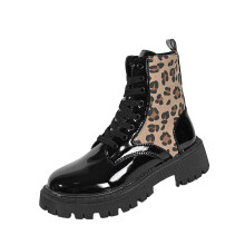 Willtoo Womens Combat Ankle Boots Low Chunky Heels Lace up Short Boot Round Toe Cowboy Leopard Boots