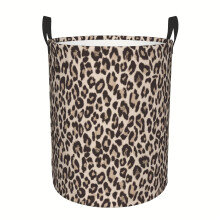 Leopard-Pattern Round Laundry Basket Toy for Clothes Organization & Bathroom/Room Decoration