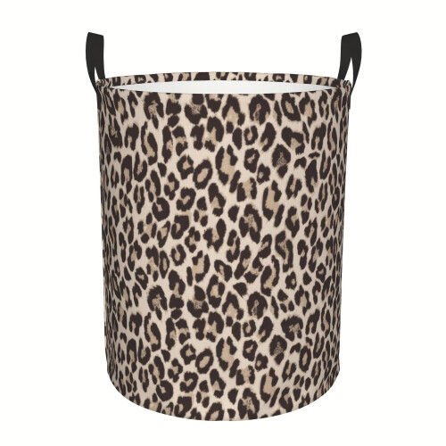 Leopard-Pattern Round Laundry Basket Toy for Clothes Organization & Bathroom/Room Decoration