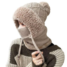 Cycling-Purpose 3-in-1 Women's Knitted Beanie Hat with Scarf and Mask for Winter Windproof Protection