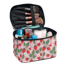 Strawberry Flower Pattern Portable Cosmetic Bag Case Travel Cosmetic Bag (8.86"x6.5"x5.9") Polyester with Large Capacity Bathroom Storage