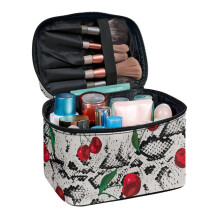 Cherry and Snakeskin Polyester Large Makeup Bag Cosmetic Organizer Brush Holders