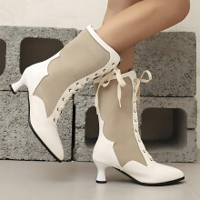 Willtoo Vintage Women Victorian Booties 70s Lace Up Kitten Heel Ankle Boots