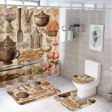 4-Piece Bathroom Shower Curtain Set with Non-Slip Rug, Toilet Lid Cover & Bath Mat – Compatible with Standard Showers