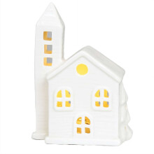 White Ceramic Christmas Village Houses with Built-in LED