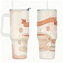 Stainless Steel Insulated Tumbler with Lid and Straw, Happy Mother’s Day Coffee Cup Design, Double-Wall Travel Cup for Hot & Cold Drinks