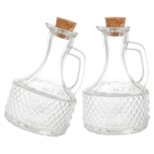 Glass Oil and Vinegar Cruets Set of 2, 400ml Round Decanters with Cork Stopper for Kitchen Salad Dressing and Syrup