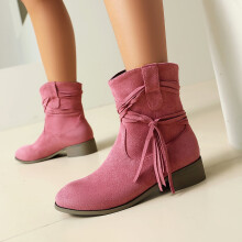 Willtoo Womens Western Fringe Cowboy Low Heel Bootie, Cowgirls Slouchy Slip on Ankle Boots Suede Chunky Heel Dress Boot