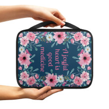 Daisy Flower Print Bible Cover for Women – Lightweight, Handle, Large Case – “A Joyful Heart Is Good Medicine” – Bible Bag & Accessories