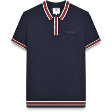 (L, Navy) Lambretta Mens Tipped Knit Short Sleeve Polo Shirt