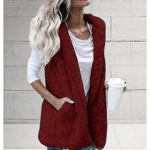 (S, RedWine) Womens Ladies Fleece Fur Vest Waistcoat Gilet Sleeveless Coat