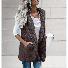 (S, Coffee) Womens Ladies Fleece Fur Vest Waistcoat Gilet Sleeveless Coat