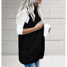 (L, Black) Womens Ladies Fleece Fur Vest Waistcoat Gilet Sleeveless Coat