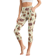 Cowboys Printed Capri Leggings for Women Breathable Yoga Pants High Waisted Workout Leggings with Pockets, XS