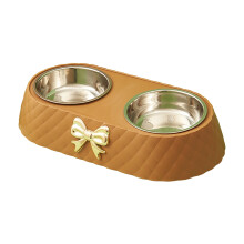Double Pet Bowl Non Removable Stainless Steel Feeder For Small Dogs And Cats With Decorative Bowknot Design