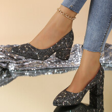 Willtoo Elegant Pointed Toe Evening Dress with Sparkling Sequins for Wedding Party Prom Night and Formal Events