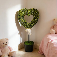 32" Green Boxwood Heart Topiary with Bow – Valentine’s Day Decor, Artificial Heart Planter, Home Decoration, Gift for Her/Him – Compatible with