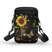 Sunflowers and Butterflies 2 Zippers Crossbody Bag Double Zipper for Travel, Outdoor and Daily Use