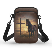 Adjustable Crossbody Bag Polyester Double Zipper Travel Crossbody Purse for Outdoor Daily Use, Horse Dusk Horse Dusk