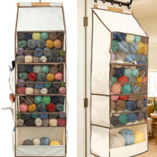 Hanging Yarn Storage Organizer, Over-Door Knitting Bag with Zipper Compartments & Detachable Crochet Bag – Compatible with Standard Doors