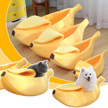 Pet Cat Dog Sleeping Bed House Fluffy Cave Soft Warm Banana Shape