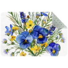 Watercolor Wildflowers Blue/Yellow Small Area Rug, Non-Slip Washable Indoor Mat for Kitchen, Bedroom, Living Room, Entrance