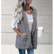 (S, Gray) Womens Ladies Fleece Fur Vest Waistcoat Gilet Sleeveless Coat