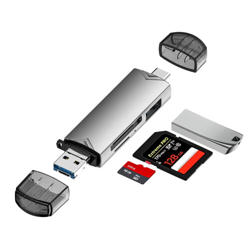 Type C Card Reader - 6 - in - 1 USB Hub with Flash Card Reader | High - Speed USB Card Adapter for Smartphones, Tablets, and Computers