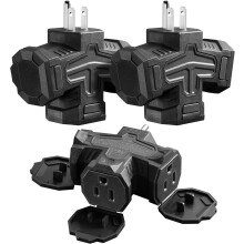 Outdoor 3-Way Waterproof Plug Adapter 15A ETL Listed Black