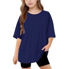 Girls Oversized Shirts Short Sleeve Baggy Round Neck Casual Tee Kids Summer Loose Basic Tshirts
