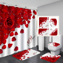 4 Pieces Valentines Day Shower Curtain Set Bathroom Water Resistant Fabric with Hooks, 72"x72"