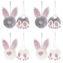 Easter Rabbit Hanging Ornament Set Of 2 Glitter Keyring Keychain Car Pendant Accessories Cute Rabbit Ear Hanging Decor Spring Party Decoration 4set