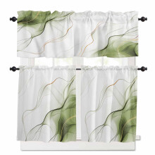 Sage Green Water Ripple Kitchen Curtains Set Vintage