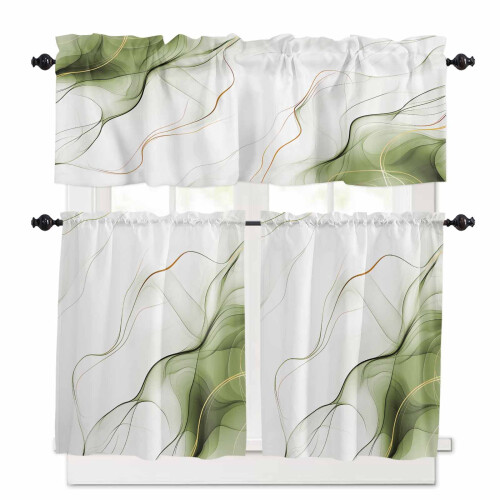 Sage Green Water Ripple Kitchen Curtains Set Vintage