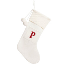 16.5" Embroidered Letter Knit Christmas Stocking, Red-White Xmas Stocking for Fireplace & Party Decor (P)